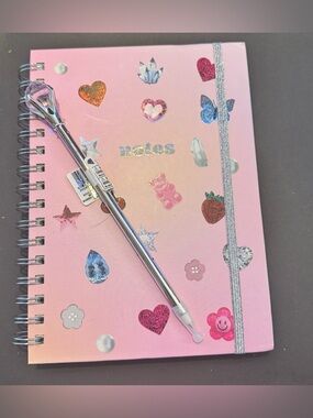 Pink Sparkle Spiral Notebook with Gem Top Pen
